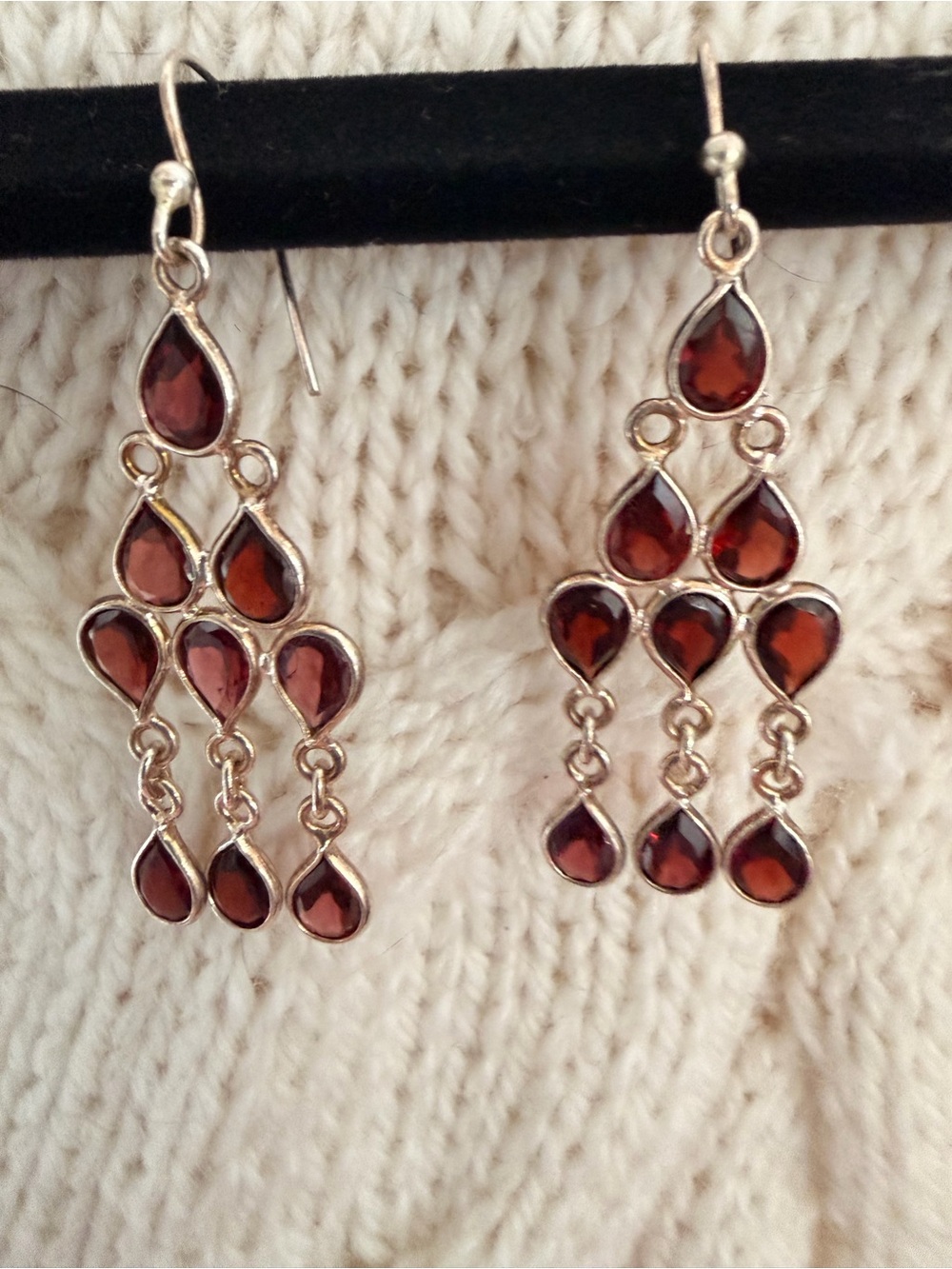 Sterling Silver Teardrop Garnet Dangle chandelier Earrings
